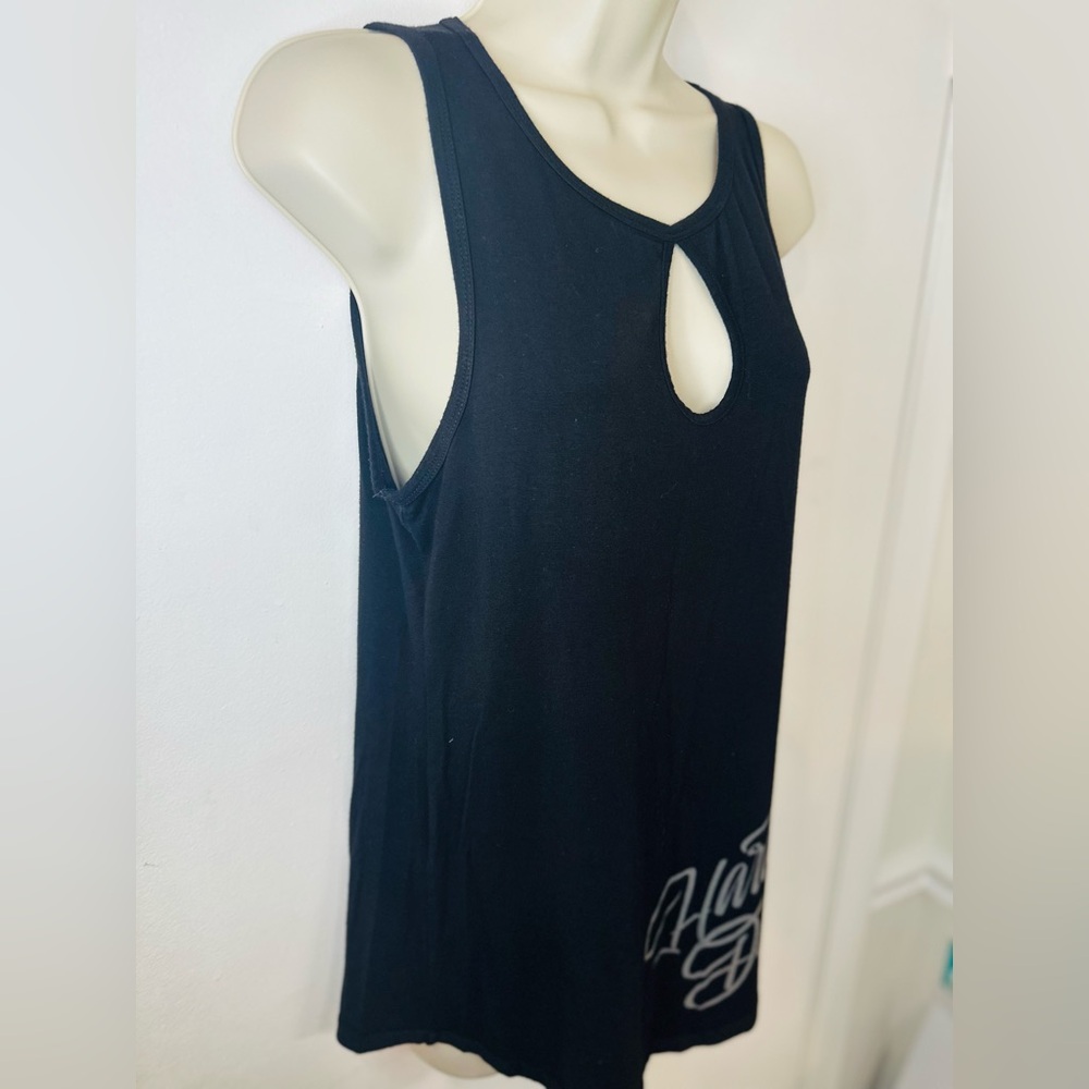 Harley-Davidson Script Women's Black Sleeveless Keyhole Tank Size M Palm Beach - Picture 3 of 7